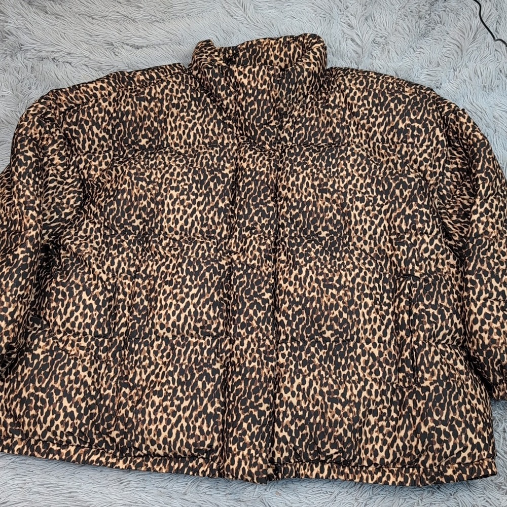 Daily Ritual Jacket Womens 4X Animal Print Puffer Coat Zip Up‎ Cozy Warm Preppy